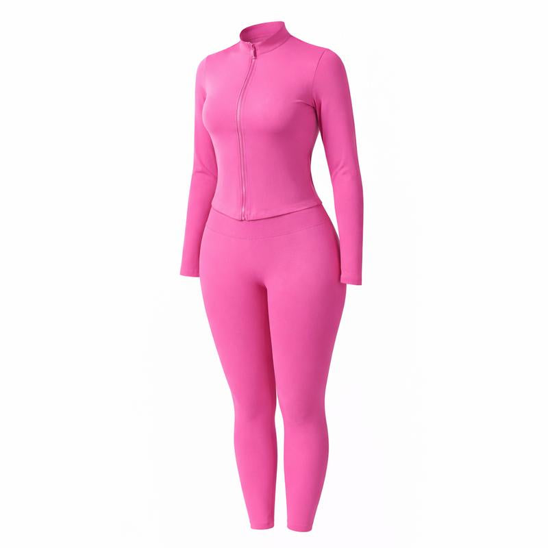 Women Yoga Set 2PCS, Zip up Jacket & High Waist Leggings, Soft Stretch Polyester Blend, Quick Dry Breathable Squat Proof Gym Workout Yoga Pilates Running Activewear, Flattering Slim Fit, CKG Lightweight Compression Sportswear Tracksuits for Men
