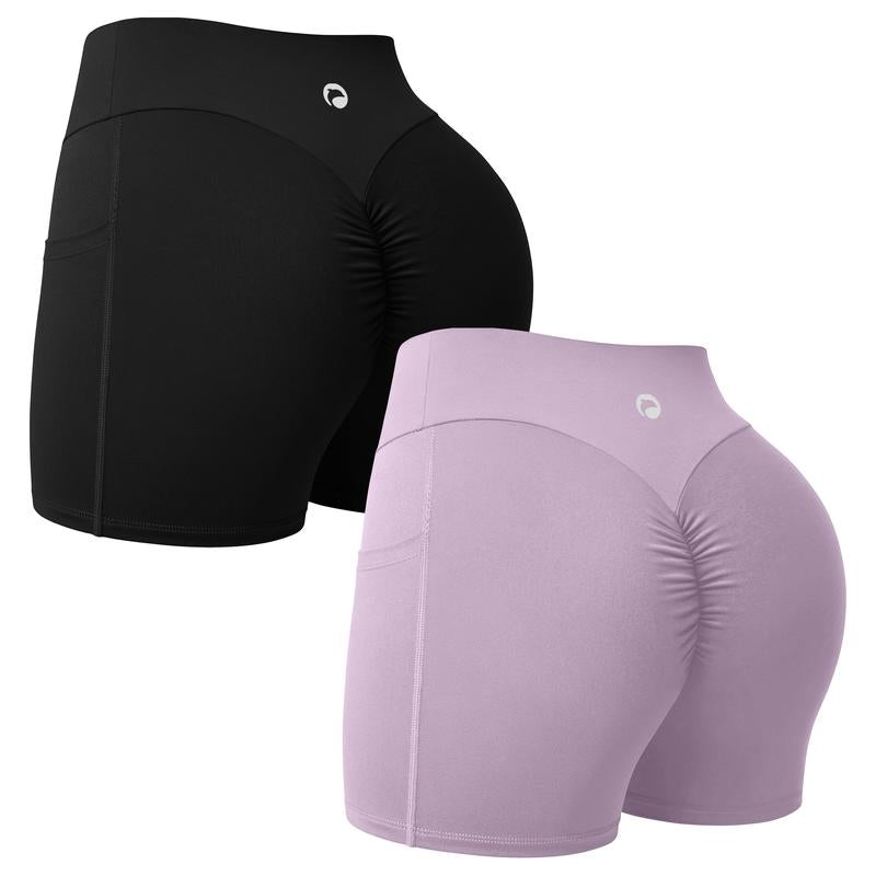 OQQ Women'S High-Waisted Yoga Shorts Side Pocket Design Fitness Shorts Running Yoga Gym Shorts Basic Minimalist Bottoms