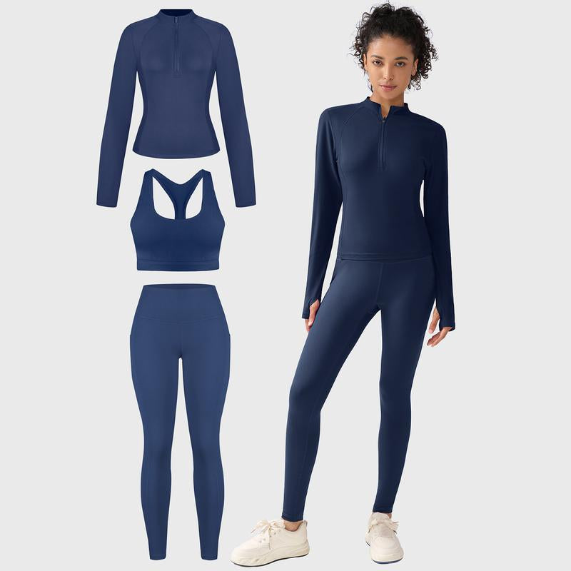 CHRLEISURE Women'S Suit Workout Set Yoga Outfit Activewear for Daily Wear with Long Sleeve Top & High-Waisted Leggings