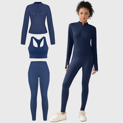 CHRLEISURE Women'S Suit Workout Set Yoga Outfit Activewear for Daily Wear with Long Sleeve Top & High-Waisted Leggings