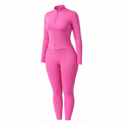 Women Yoga Set 2PCS, Zip up Jacket & High Waist Leggings, Soft Stretch Polyester Blend, Quick Dry Breathable Squat Proof Gym Workout Yoga Pilates Running Activewear, Flattering Slim Fit, CKG Lightweight Compression Sportswear Tracksuits for Men