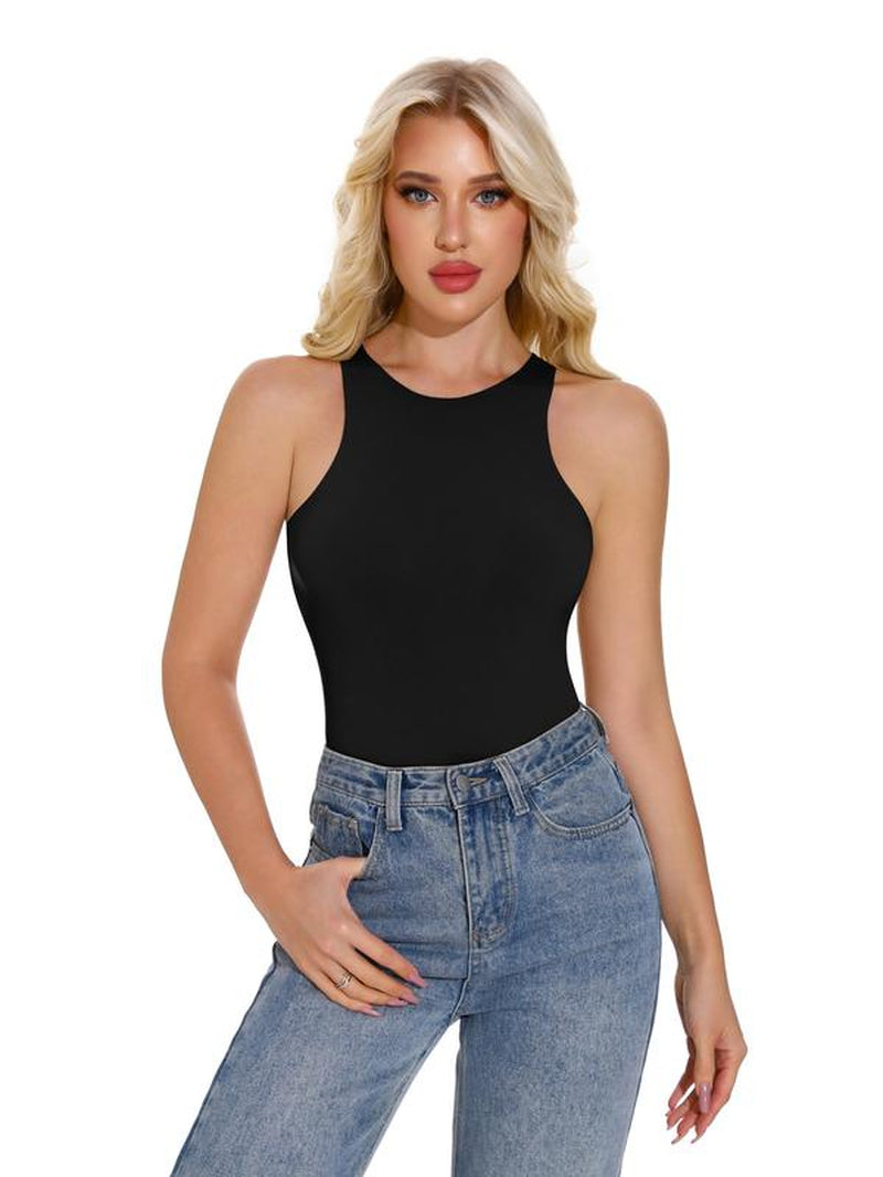 Imily Bela Seamless One-Piece Tummy Tucking Bodysuit Comfort Sleeveless Tops Shapewear for Women Soft round Neck Simple Comfy Sculpting Snatched Waistline