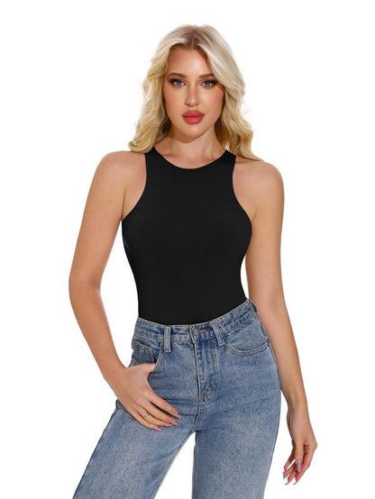 Imily Bela Seamless One-Piece Tummy Tucking Bodysuit Comfort Sleeveless Tops Shapewear for Women Soft round Neck Simple Comfy Sculpting Snatched Waistline