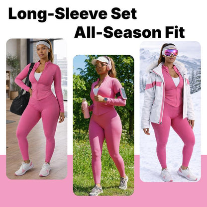 Women Yoga Set 2PCS, Zip up Jacket & High Waist Leggings, Soft Stretch Polyester Blend, Quick Dry Breathable Squat Proof Gym Workout Yoga Pilates Running Activewear, Flattering Slim Fit, CKG Lightweight Compression Sportswear Tracksuits for Men