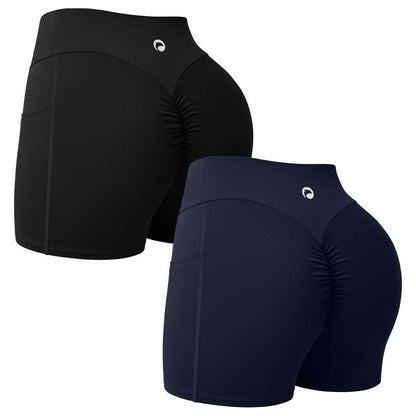 OQQ Women'S High-Waisted Yoga Shorts Side Pocket Design Fitness Shorts Running Yoga Gym Shorts Basic Minimalist Bottoms