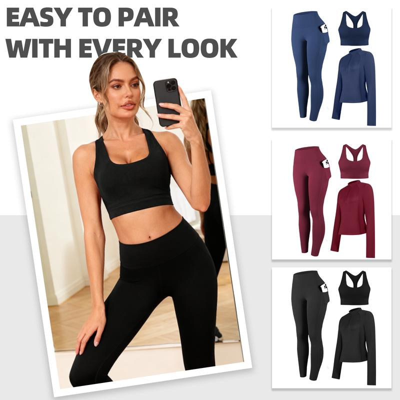 CHRLEISURE Women'S Suit Workout Set Yoga Outfit Activewear for Daily Wear with Long Sleeve Top & High-Waisted Leggings