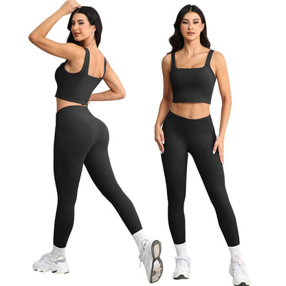 CHRLEISURE 3 Piece Workout Sets for Women High Waisted Leggings with Pockets Tummy Control Biker Shorts Yoga Sports Bra