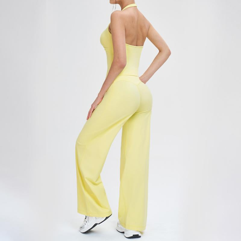 Two-Piece Women'S Workout Set: Wrap Halter Tank Top with High-Waisted Flared Leggings - Yoga & Pilates Outfit Womens Pants Suit