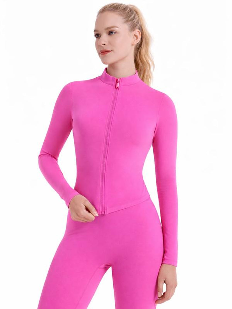 Women Yoga Set 2PCS, Zip up Jacket & High Waist Leggings, Soft Stretch Polyester Blend, Quick Dry Breathable Squat Proof Gym Workout Yoga Pilates Running Activewear, Flattering Slim Fit, CKG Lightweight Compression Sportswear Tracksuits for Men