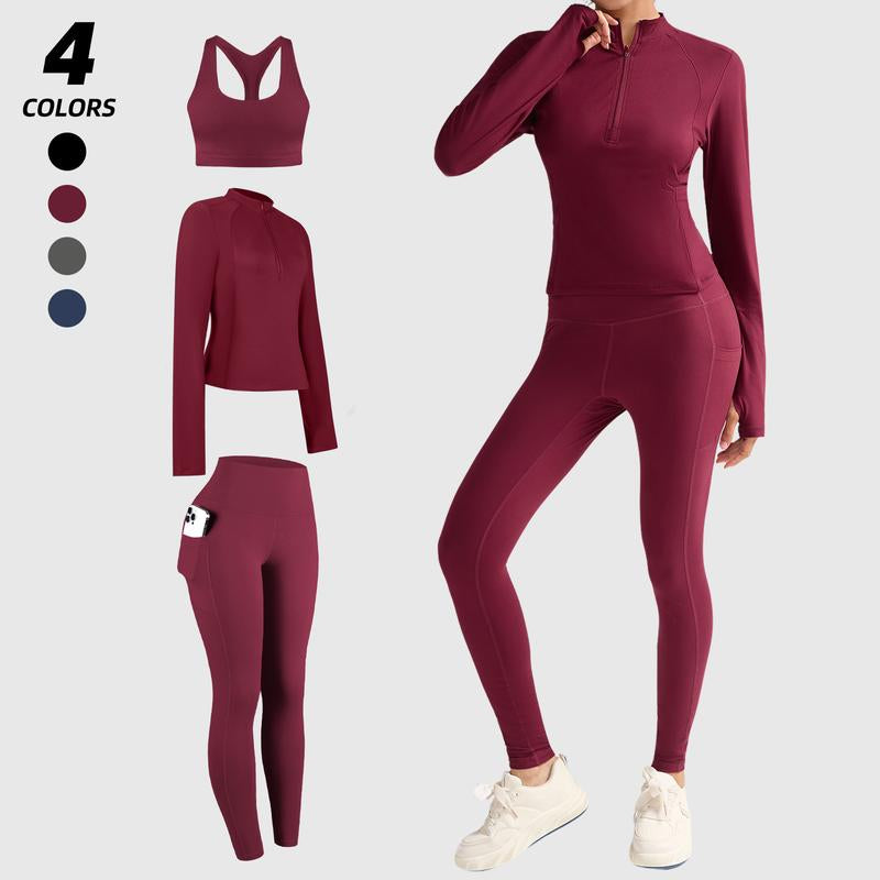 CHRLEISURE Women'S Suit Workout Set Yoga Outfit Activewear for Daily Wear with Long Sleeve Top & High-Waisted Leggings