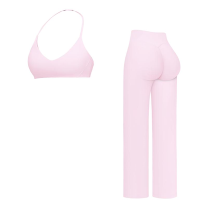 MFVIM Sporty Two-Piece Set Women'S Plain Crop Cami Top & Flare Leg Pants Sports Set 78% Nylon 22% Spandex Comfy Breathable for Yoga Gym Workout Running