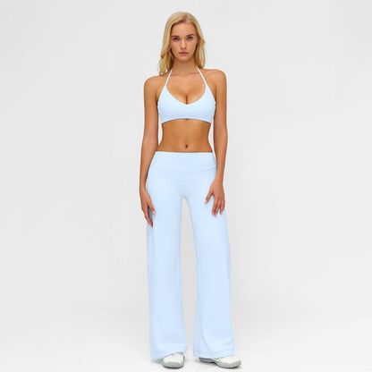 MFVIM Sporty Two-Piece Set Women'S Plain Crop Cami Top & Flare Leg Pants Sports Set 78% Nylon 22% Spandex Comfy Breathable for Yoga Gym Workout Running