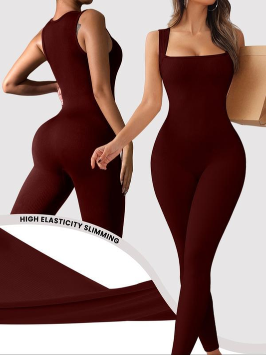 Women'S Solid Square Neck Sports Jumpsuit, Casual Comfy Sleeveless Jumpsuit for Yoga Gym Workout, Ladies Sportswear for All Seasons（Gift）