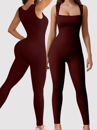 Women'S Solid Square Neck Sports Jumpsuit, Casual Comfy Sleeveless Jumpsuit for Yoga Gym Workout, Ladies Sportswear for All Seasons（Gift）