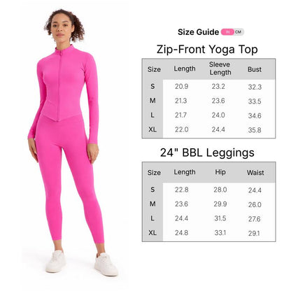 Women Yoga Set 2PCS, Zip up Jacket & High Waist Leggings, Soft Stretch Polyester Blend, Quick Dry Breathable Squat Proof Gym Workout Yoga Pilates Running Activewear, Flattering Slim Fit, CKG Lightweight Compression Sportswear Tracksuits for Men
