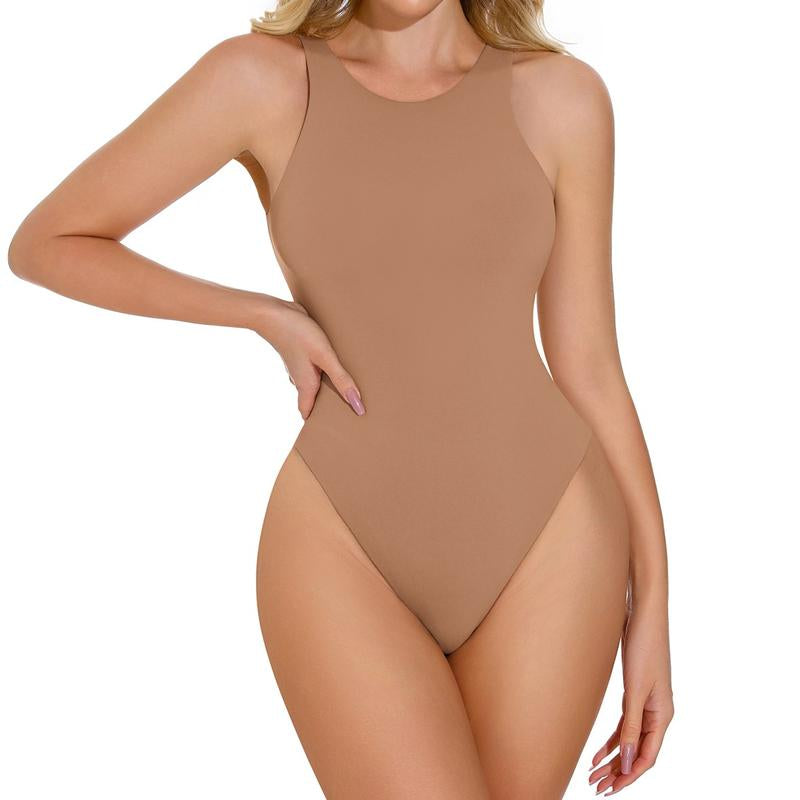Imily Bela Seamless One-Piece Tummy Tucking Bodysuit Comfort Sleeveless Tops Shapewear for Women Soft round Neck Simple Comfy Sculpting Snatched Waistline