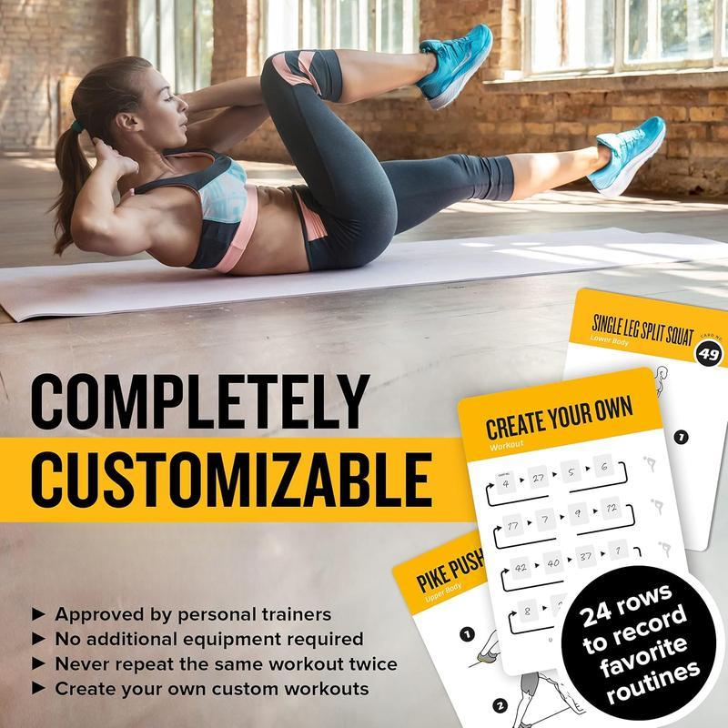 Fitness Bodyweight Workout Cards, Instructional Fitness Deck for Women & Men, Beginner Fitness Guide to Training Exercises at Home or Gym