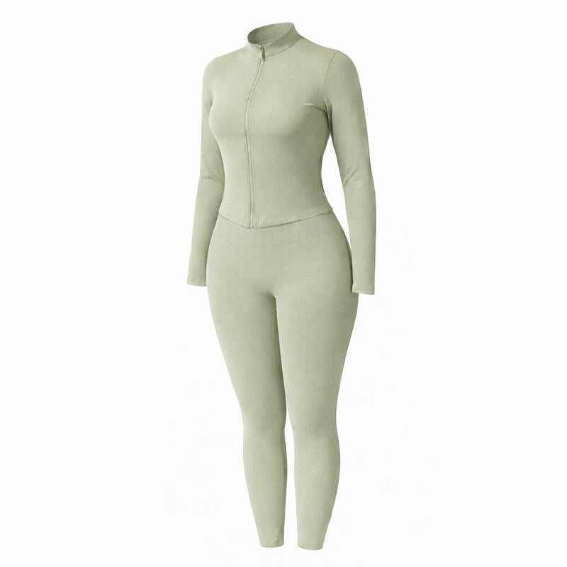 Women Yoga Set 2PCS, Zip up Jacket & High Waist Leggings, Soft Stretch Polyester Blend, Quick Dry Breathable Squat Proof Gym Workout Yoga Pilates Running Activewear, Flattering Slim Fit, CKG Lightweight Compression Sportswear Tracksuits for Men