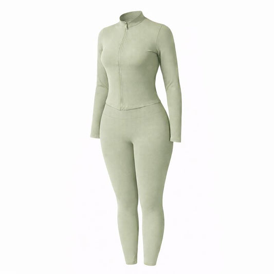 Women Yoga Set 2PCS, Zip up Jacket & High Waist Leggings, Soft Stretch Polyester Blend, Quick Dry Breathable Squat Proof Gym Workout Yoga Pilates Running Activewear, Flattering Slim Fit, CKG Lightweight Compression Sportswear Tracksuits for Men