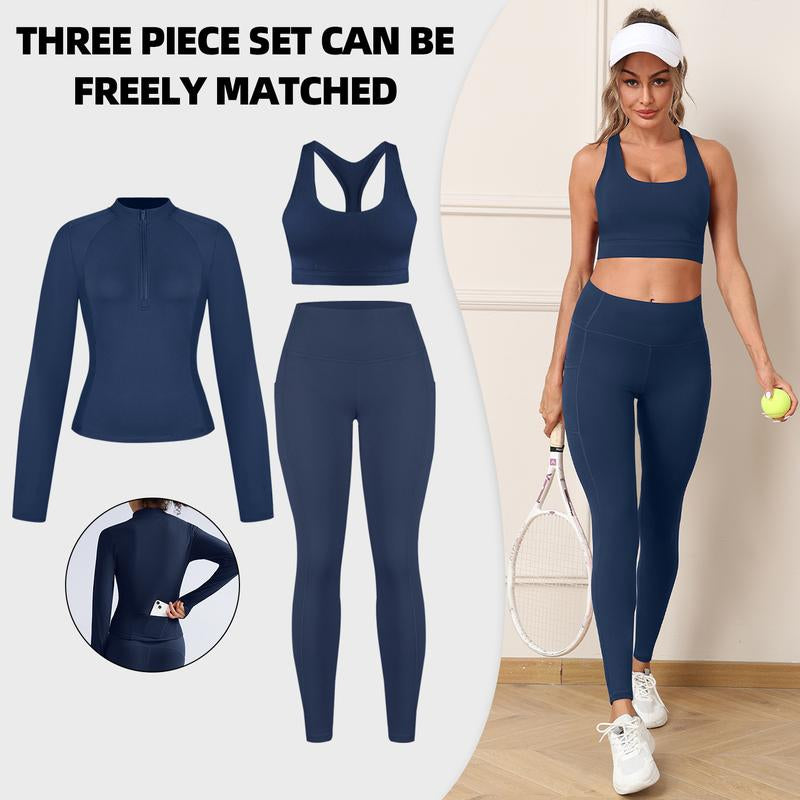 CHRLEISURE Women'S Suit Workout Set Yoga Outfit Activewear for Daily Wear with Long Sleeve Top & High-Waisted Leggings