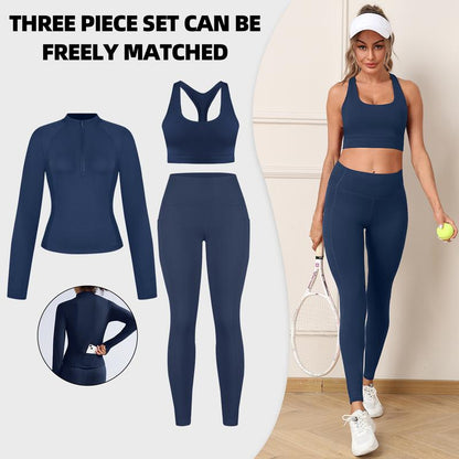 CHRLEISURE Women'S Suit Workout Set Yoga Outfit Activewear for Daily Wear with Long Sleeve Top & High-Waisted Leggings