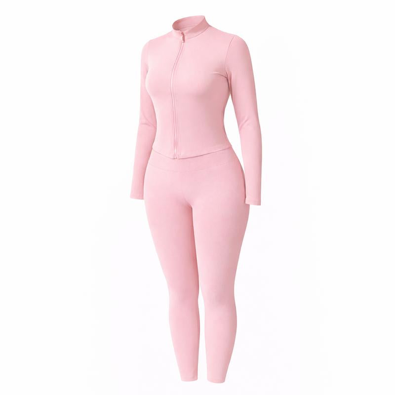 Women Yoga Set 2PCS, Zip up Jacket & High Waist Leggings, Soft Stretch Polyester Blend, Quick Dry Breathable Squat Proof Gym Workout Yoga Pilates Running Activewear, Flattering Slim Fit, CKG Lightweight Compression Sportswear Tracksuits for Men