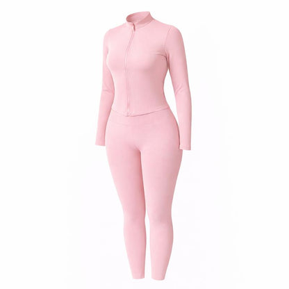 Women Yoga Set 2PCS, Zip up Jacket & High Waist Leggings, Soft Stretch Polyester Blend, Quick Dry Breathable Squat Proof Gym Workout Yoga Pilates Running Activewear, Flattering Slim Fit, CKG Lightweight Compression Sportswear Tracksuits for Men