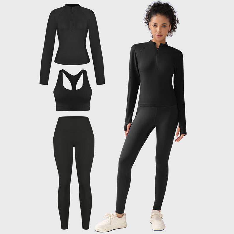 CHRLEISURE Women'S Suit Workout Set Yoga Outfit Activewear for Daily Wear with Long Sleeve Top & High-Waisted Leggings