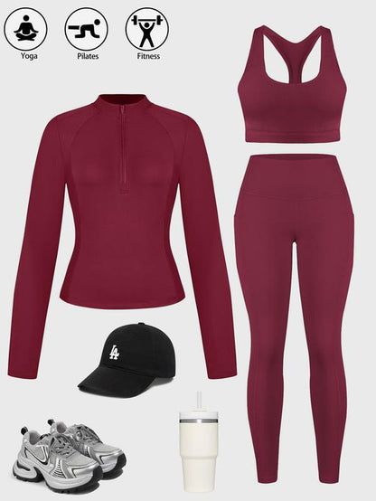 CHRLEISURE Women'S Suit Workout Set Yoga Outfit Activewear for Daily Wear with Long Sleeve Top & High-Waisted Leggings