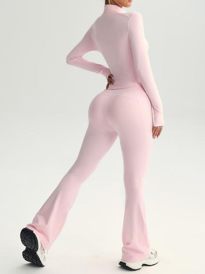 2 Piece Set Women'S Activewear Set Full Zipper Stand Collar Jacket Long Sleeve with Thumbholes High-Waisted Tummy Control and Butt Lifting Flared Pants Slim Fit and Slimming Yoga Gym Running Casual and Versatile New Sportswear for Daily Wear