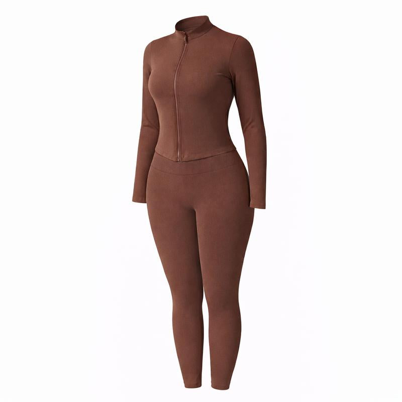 Women Yoga Set 2PCS, Zip up Jacket & High Waist Leggings, Soft Stretch Polyester Blend, Quick Dry Breathable Squat Proof Gym Workout Yoga Pilates Running Activewear, Flattering Slim Fit, CKG Lightweight Compression Sportswear Tracksuits for Men