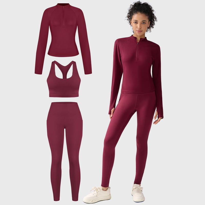 CHRLEISURE Women'S Suit Workout Set Yoga Outfit Activewear for Daily Wear with Long Sleeve Top & High-Waisted Leggings