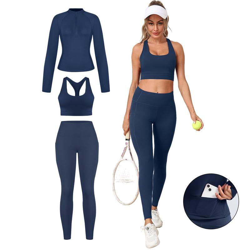CHRLEISURE Women'S Suit Workout Set Yoga Outfit Activewear for Daily Wear with Long Sleeve Top & High-Waisted Leggings