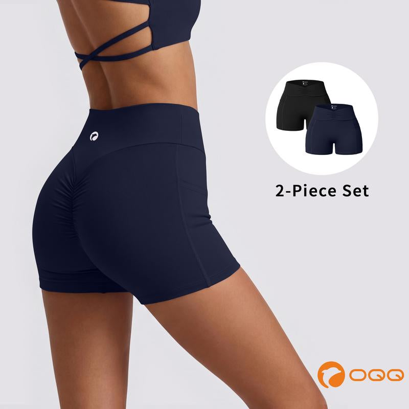 OQQ Women'S High-Waisted Yoga Shorts Side Pocket Design Fitness Shorts Running Yoga Gym Shorts Basic Minimalist Bottoms